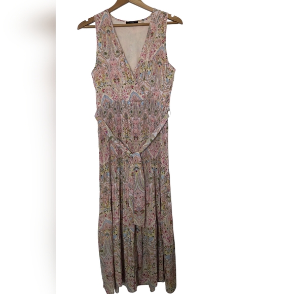 T Tahari Women's Pink Pleated Belted Faux-Wrap Maxi Dress Size M - Picture 2 of 14